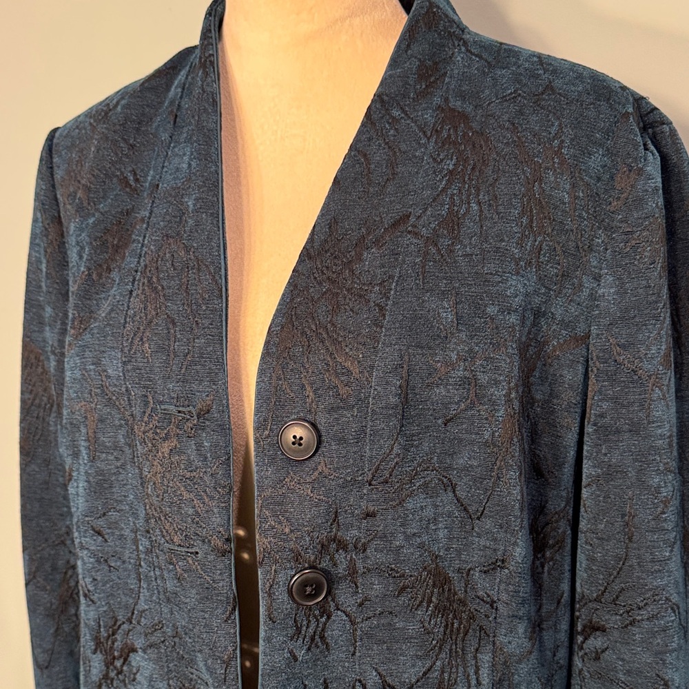 Coldwater Creek Midnight dark teal Blue Textured Blazer Size L